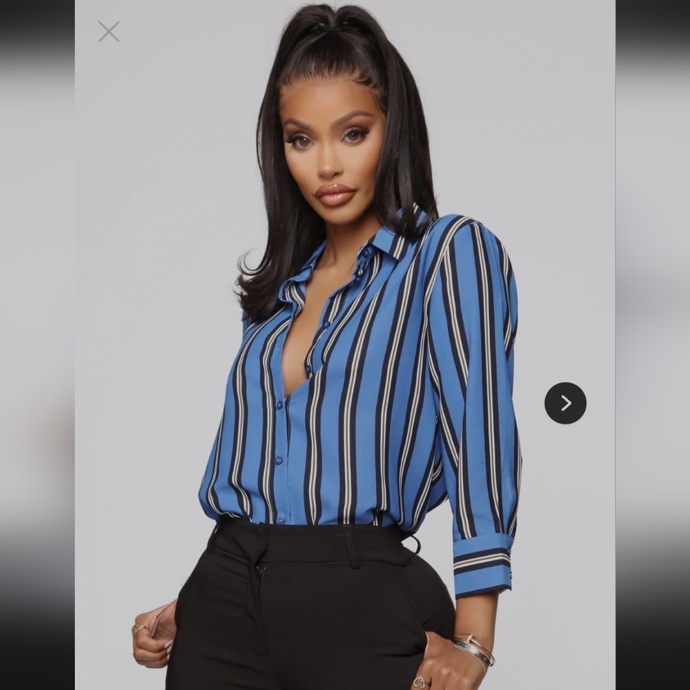 Fashion Nova Strips On Stripes Button Down Shirt